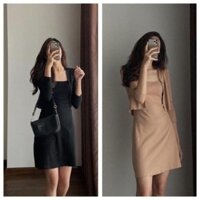 Bộ Váy 2 Dây Áo Khoác Dài Tay Nữ ,  Áo Khoác Mỏng Kèm Đầm 2s Q033