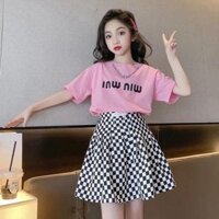 Bộ váy áo trẻ em cao cấp, áo chất tăm hàn, chân váy chất vải nhuyễn dành cho bé gái từ 18 - 40 kg, bộ đồ trẻ em mùa hè