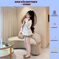 [Bộ Váy Ba Món Nữ] Áo Sơ Mi Dài Tay + Khăn Quàng Cổ + Váy Xếp Ly Caro Phong Cách Hàn Quốc Thanh Lịch