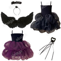 Bộ váy bé gái cho Halloween Váy công chúa bé gái + Băng đô quỷ + Cánh thiên thần + Cây đũa phép Trang phục hóa trang Tutu Áo choàng Roleplay Trẻ em Mặc
