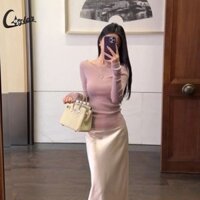 Bộ váy dài tay và váy Satin thanh lịch dành cho nữ