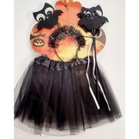 Bộ váy hóa trang Halloween cho bé gái bờm lò xo hình dơi