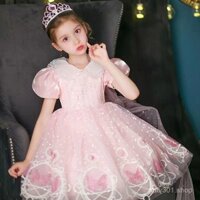 Bộ Váy liền in họa tiết cho bé gái, váy liền mẫu mới mùa hè, váy công chúa tay phồng dài vừa cho bé gái