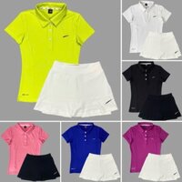 Bộ Váy Pickleball, Cầu Lông, Tennis, Golf, Váy Thể Thao 2 Lớp NK01 Kèm Áo Cổ Trụ Logo Thêu Cao Cấp
