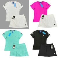 Bộ Váy Tennis Ads Kèm Áo Cổ Tim 3 Lá Logo Thêu Chất Thun Xịn Đẹp Chơi Cầu lông, Pickleball, Golf