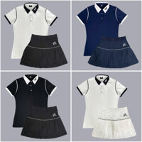 Bộ Váy Thể Thao Xếp Ly Malbon Phối Áo Cổ Trụ PXG Chơi Cầu Lông, Pickleball, Tennis, Golf