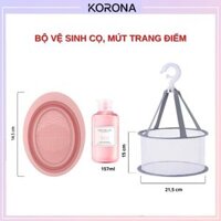Bộ Vệ sinh cọ trang điểm 3 món: Dụng Cụ Vệ Sinh cọ trang điểm silicon, Dung dịch giặt cọ, Giá lưới phơi cọ mút Korona