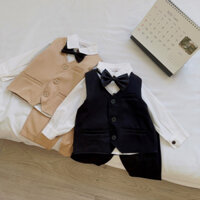 Bộ vest bé trai 4 chi tiết (sơ mi trắng quần âu gi lê và nơ) (6-17kg)