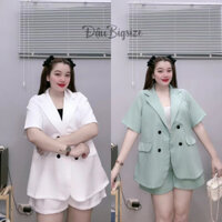 Bộ Vest Bigsize Nữ,Set 2 Món Big Size Áo Chất Cotton Tay Ngắn Có Nút Và Quần Short Lưng Cao Dễ Thương SVET