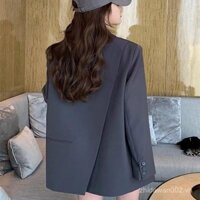 Bộ vest giản dị áo khoác 2025 mùa xuân và mùa thu xẻ tà mới thiết kế thích hợp phong cách Hàn Quốc Áo khoác nữ Bộ vest đen cao cấp