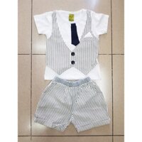 Bộ vest gile cà vạt bé trai sọc phong cách hàn Quốc