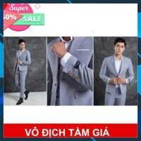 Bộ vest nam đẹp màu xám V008 cao cấp 1 khuy full size [Áo vest + Quần]