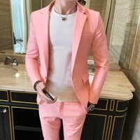 Bộ Vest nam màu hồng form ôm body 1 cúc chất vải dày mịn co giãn nhẹ, form ôm đẹp.Vest Minh Châu