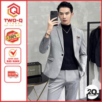 Bộ vest nam màu xám sáng cao cấp Hàn Quốc mẫu 1 cúc, Chuẩn form dáng đẹp - TwoQ - Store