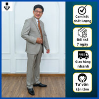 Bộ Vest Nam Trung Niên Hồng Ngọc cao cấp, Vest Trung Niên dáng suông hai khuy ( Tặng Kèm Cà Vạt )
