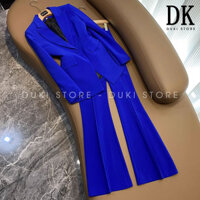 Bộ vest nữ 1 cúc Hàn Quốc ống loe màu xanh coban cao cấp DKU0075 - DUKI STORE