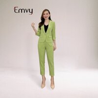 Bộ vest nữ công sở kèm quần tây bigsize tay dài chất liệu xước hàn cao cấp S59 Emvy Fashion