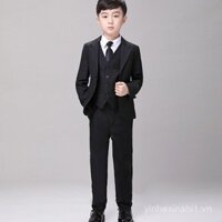 Bộ vest trẻ em, trang phục chính thức cho bé trai, Bộ vest đen, áo giáp, lễ phục người dẫn chương trình trẻ em đẹp trai, trang phục biểu diễn Piano cotton