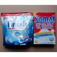 Bộ viên rửa bát Finísh 150 viên, muối rửa bát Somat 1,2 kg