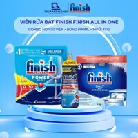 Bộ Viên rửa bát Finish All in one 30 viên hương chanh + nước làm bóng 800ml + Muối 4kg + Gel Finish All in One 1L