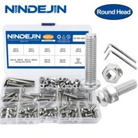 Bộ vít ổ cắm lục giác đầu tròn NINDEJIN m2 m2.5 m3 m4 m5 m6 304 Bộ bu lông và đai ốc đầu Allen bằng thép không gỉ