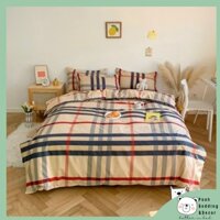 Bộ Vỏ Chăn Ga Giường Gối 4 Món Cotton 3D Cao Cấp Hoạt Tiết Burberry Sang Trọng Đủ Size Poohbedding