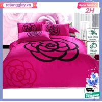 Bộ Vỏ Chăn Ga Gối Cotton PoLy nhập chanel hồng ( SET 4 MÓN )