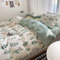 Bộ Vỏ Chăn Ga Gối Cotton Organic Lá Lúa Xanh Ga Bo Chun Đủ Size Nệm 1M2 1M6 1M8 2M2 Dreamhomebedding