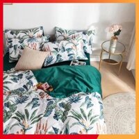Bộ vỏ ga gối chất vải Lụa Phi họa tiết Lá Chuối