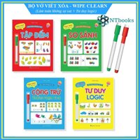 Bộ Vở viết xóa được 4 cuốn - Tư duy logic và làm toán không sợ sai - Wipe clearn Tặng kèm 2 bút viết xóa