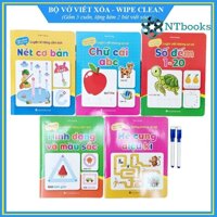 Bộ Vở Viết Xóa Được - Wipe Clean Luyện Viết, Làm Toán Không Sợ Sai  Bộ 5 Cuốn - Tặng Kèm 2 Bút