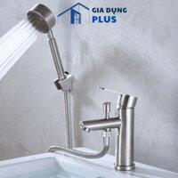 Bộ vòi nước nóng lạnh Lavabo Inox 304, điếu mờ liền sen kèm dây cấp và bộ tay sen Inox tròn dày, cài vuông nhựa ABS
