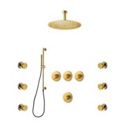 Bộ vòi sen âm trần, điều chỉnh nhiệt độ, 6 body jets, sen cầm tay với thanh trượt shared Slimline stainless steel