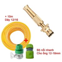 Bộ Vòi tưới cây, Rửa xe VOI-6.440, Vòi tưới Đồng Nối nhanh 3 món + Dây 12/16 mm