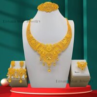 Bộ vòng cổ nữ cao cấp Bộ trang sức Dubai 4 món Phong cách Đông Nam Á mạ vàng 24K Thích hợp để xuất hiện Quà tặng đám cưới, tiệc tùng, biểu diễn và ngày lễ