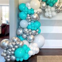 Bộ vòng hoa có vòm bong bóng trắng Tiffany blue and White dùng để trang trí sinh nhật trên nền xanh, vòi hoa sen cho bé, đám cưới và lễ tốt nghiệp