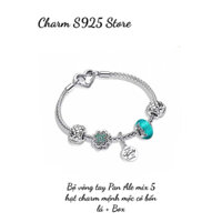 BỘ VÒNG TAY PAN ALE MIX 5 HẠT CHARM CỎ BỐN LÁ BẠC S925 THUẦN KHIẾT HÀNG CAO CẤP
