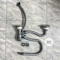 Bộ Xả Bồn Rửa Chén Đôi Hộc Rác Inox 304 Ống Nhựa Có Kẽm