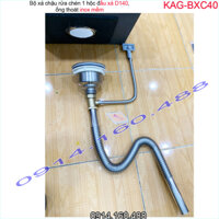 Bộ xả chậu rửa chén 1 hố inox 304 KAG-BXC40 chậu lỗ thoát D140, bộ ống thoát bồn rửa bát 1 hộc to chất liệu SUS304