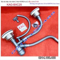 Bộ xả chậu rửa chén bát 2 hộc lớn KAG-BXC25 lỗ xả lớn D140, trọn bộ xả bồn rửa chén bát 2 hộc lớn lỗ thoát D140