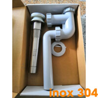 Bộ xả lavabo inox, Co P nhựa, xả nhấn chậu rửa tay, inox 304 dày đúc liền khối