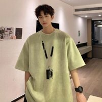 Bơ Xanh Da Lộn Áo Thun Nam Mùa Hè Mỹ Top Hợp Thời Trang Dopamine Mặc Cổ Nhỏ Nửa Tay