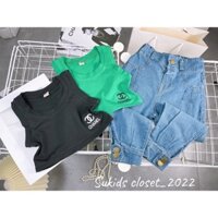 bộ xanh đen croptop quần bò dài cho bé