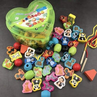 Bộ Xâu Hạt Bằng Gỗ - Đồ Chơi Xâu Hạt Gỗ Cho Bé Yêu (ngẫu nhiên- có hộp)