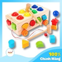 Bộ Xe Kéo Gỗ Xe Cũi Đập Bóng Kết Hợp Thả Hình Khối Cho Bé Phát Triển Đa Kỹ Năng