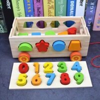 Bộ xe kéo thả khối bằng gỗ đẹp