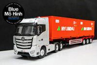 Bộ xe mô hình xe đầu kéo container Foton hãng tàu HYUNDAI 1:24 bằng kim loại