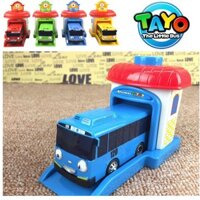 Bộ xe ô tô buýt Tayo The Little bus gồm 1 xe và nhà có nút bấm để đẩy- xe ô tô đồ chơi trẻ em chạy cót