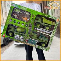 Bộ xe ô tô khủng long đồ chơi xe công trình mô hình xe cẩu múc xe ben xe bồn trộn bê tông cho bé