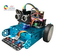Bộ Xe Robot Microbit Khung Nhôm - Xe BBC Micro:bit Stem Dò Đường, Tránh Vật Cản, Điều Khiển Từ Xa Qua Điện Thoại